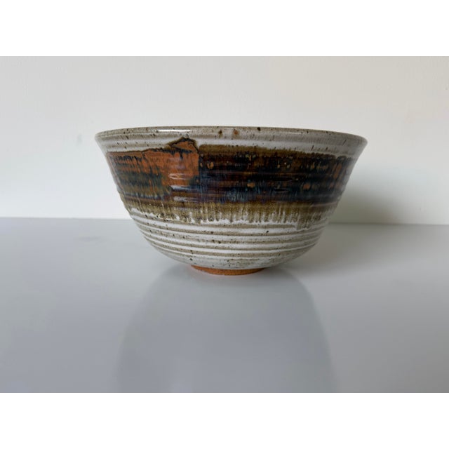 1980’s Vintage Organic – Hand Thrown Drip Glaze Stoneware Studio Pottery Bowl – Unsigned For Sale In Miami - Image 6 of 12