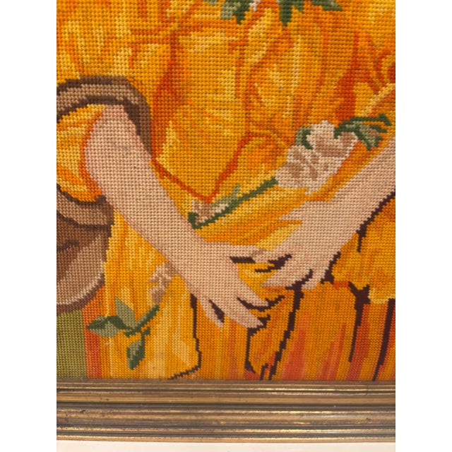 Vintage Framed Needlepoint Portrait of Woman in Golden Dress For Sale - Image 12 of 12