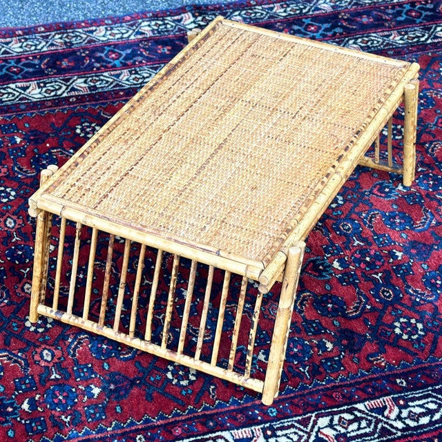 Vintage Tortoise Shell Bamboo Rattan Folding Bed Tray | Chairish