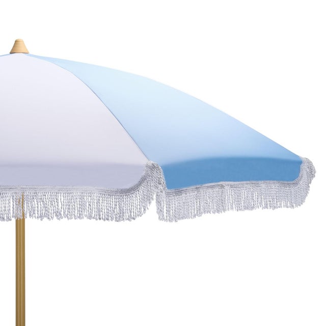 Modern Gallo 6.5 Ft Beach Fringed Umbrella, Baby Blue Cabana Stripe For Sale - Image 3 of 8