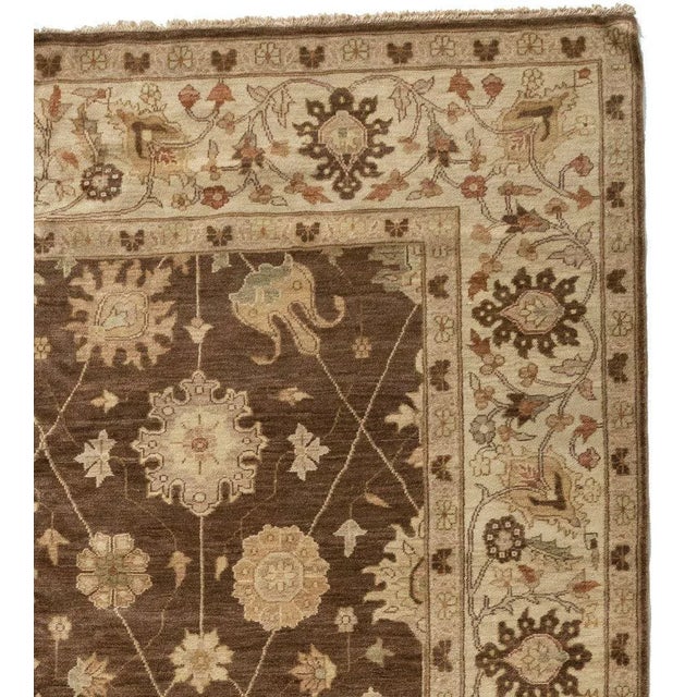 Late 20th Century Handmade Brown Persian Rug Sultanabad Design For Sale - Image 4 of 5