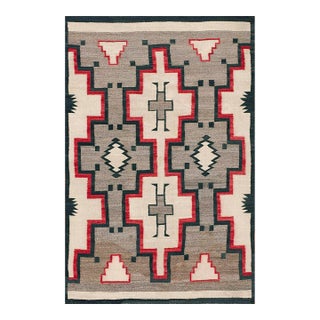 1920s Gray Geometric Kilim Antique American Navajo Rug 3'8"x 6 Flatweave Wool Carpet For Sale