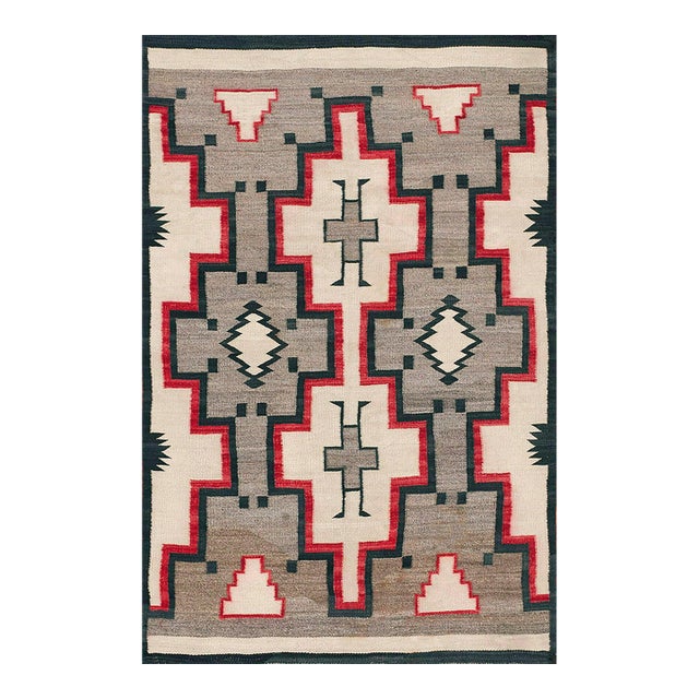 1920s Gray Geometric Kilim Antique American Navajo Rug 3'8"x 6 Flatweave Wool Carpet For Sale
