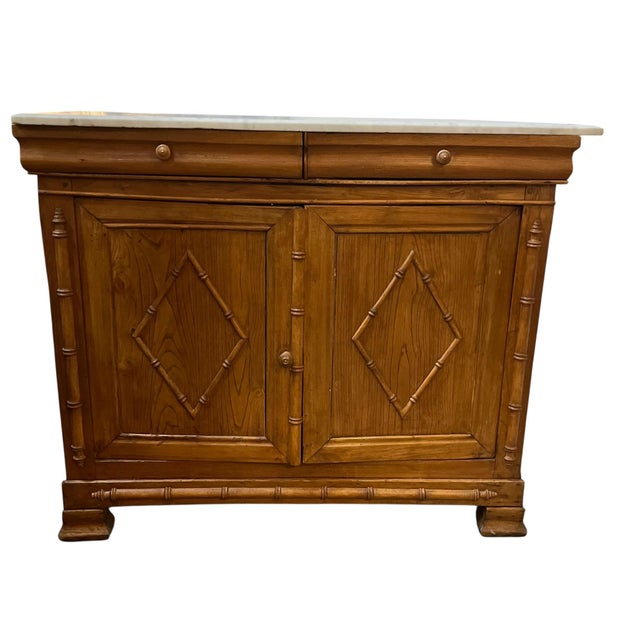 Tan Antique 19th Century Faux Bamboo Buffet/Sideboard With Carrara Marble Top For Sale - Image 8 of 11