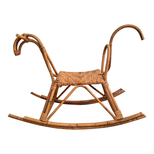 Franco Albini Style Vintage Rattan & Bamboo Rocking Horse, Italy, C. 1960s For Sale