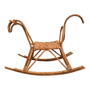 Franco Albini Style Vintage Rattan & Bamboo Rocking Horse, Italy, C. 1960s