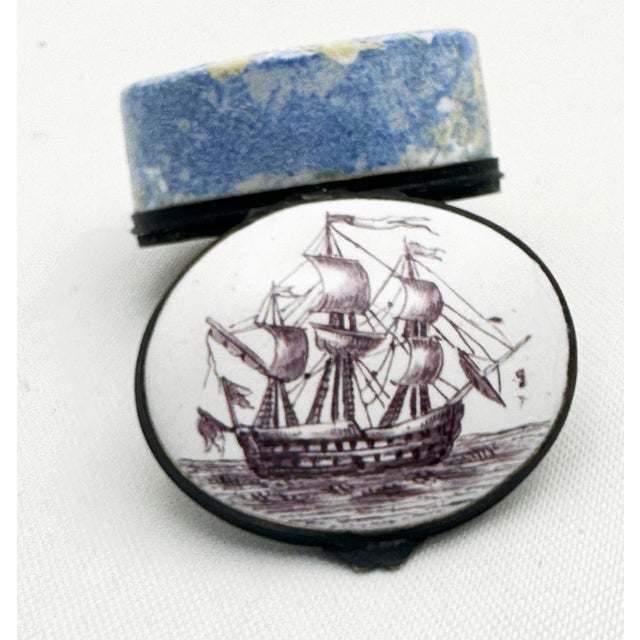 Battersea Bilston Enamel 'Galleon Clipper Ship' Patriotic Patch Box Circa 1790 For Sale - Image 9 of 12