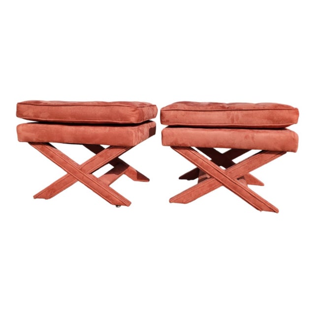 Available are a pair of Billy Baldwin Style X Ottomans or Stools. They are in great shape and are without stains or tears....