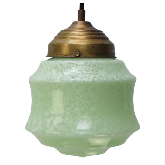 French Art Deco Green Clichy Glass Pendant Lamp For Sale - Image 6 of 6