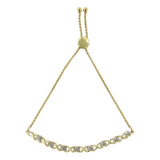 10K Yellow Gold over .925 Sterling Silver 1/10 Cttw Diamond Heart and X-Link 6”-9” Adjustable Bolo Bracelet (H-I Color, I2-I3 Clarity) For Sale