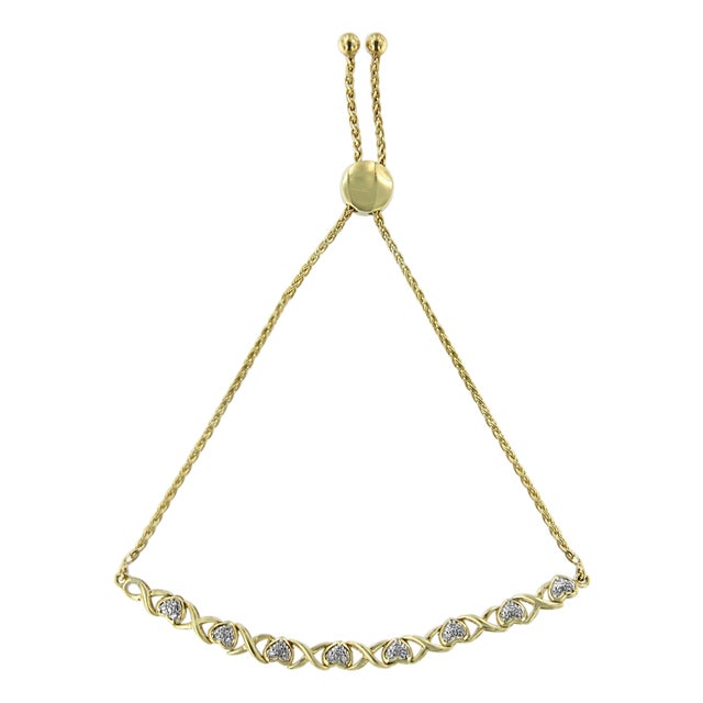 10K Yellow Gold over .925 Sterling Silver 1/10 Cttw Diamond Heart and X-Link 6”-9” Adjustable Bolo Bracelet (H-I Color, I2-I3 Clarity) For Sale