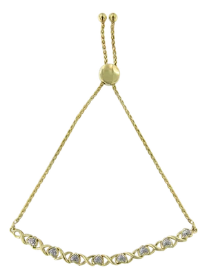 10K Yellow Gold over .925 Sterling Silver 1/10 Cttw Diamond Heart and X-Link 6”-9” Adjustable Bolo Bracelet (H-I Color, I2-I3 Clarity)