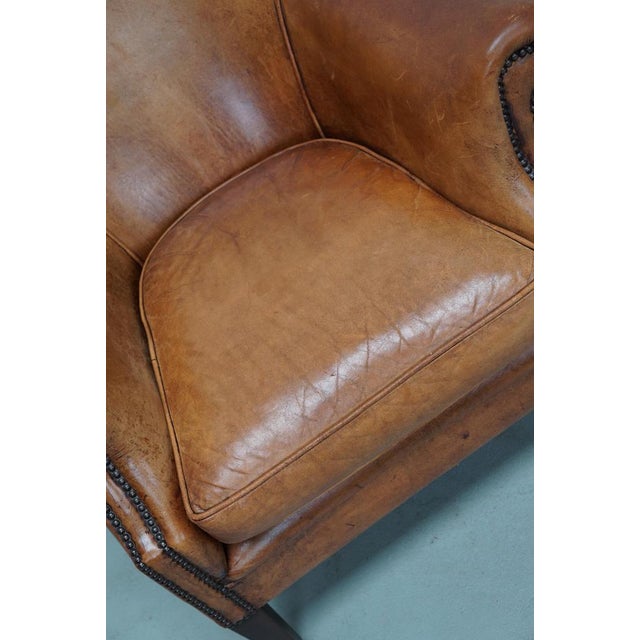 Animal Skin Vintage Dutch Cognac Colored Leather Club Chair For Sale - Image 7 of 16