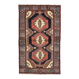 1980s Vintage Tribal Oriental 4’1” X 6’7” Blue Wool Hand-Knotted Area Rug For Sale