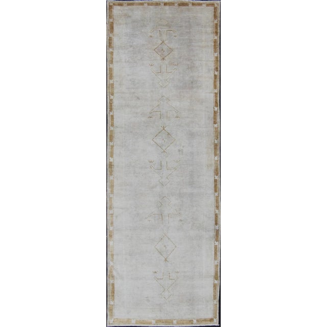 Muted Vintage Turkish Oushak Runner a Faint Tribal Design For Sale - Image 12 of 12