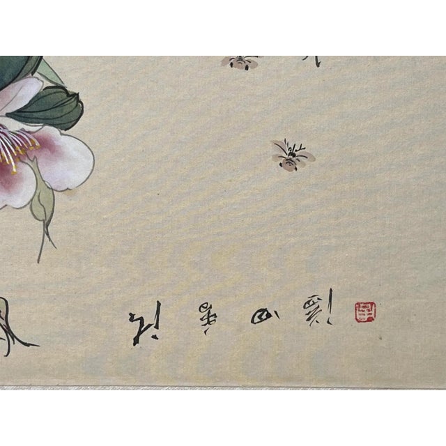 Pink Vintage Original Chinese Watercolor Painting on Silk Flowers and Butterflies For Sale - Image 8 of 8