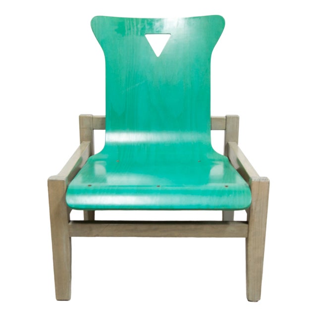 Vintage Reception Armchair in Green and Gray Stained Wood, 1990s For Sale