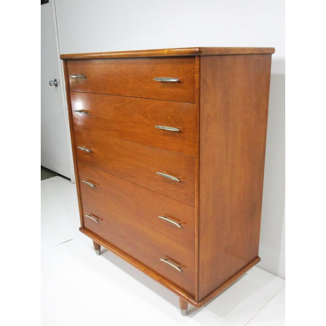 Mid-Century Modern American of Martinsville Styled Highboy Dresser Chest For Sale - Image 3 of 11