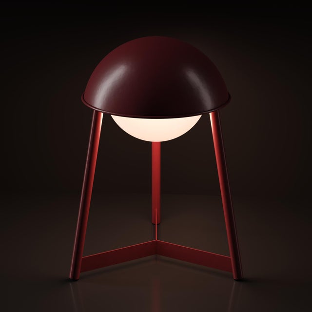 HELMET Rechargeable Cordless LED Table Lamp, 3-Levels Brightness Touch Sensor Control, Oxblood For Sale - Image 9 of 14