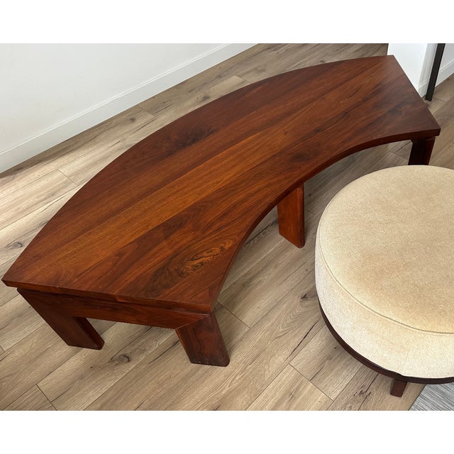 Mid-Century Danish Modern Style Custom Solid Walnut Crescent Coffee Table / Bench For Sale - Image 10 of 12