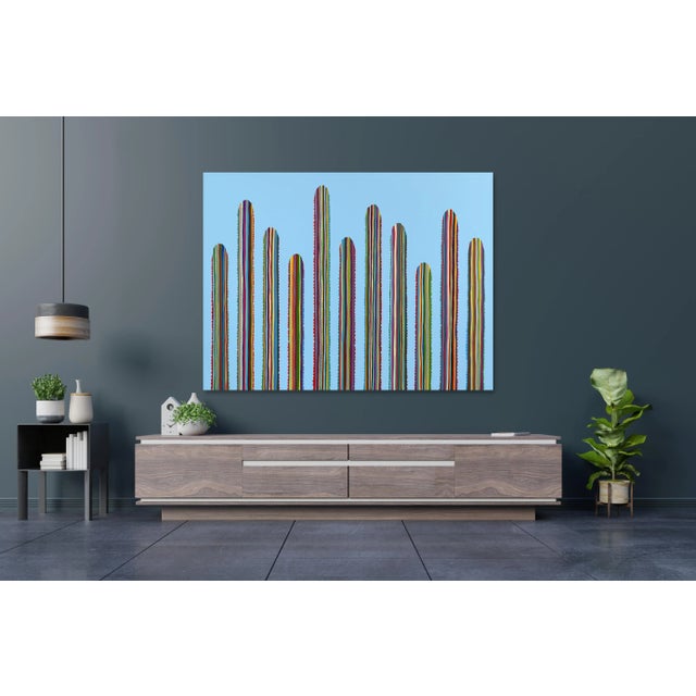 Textile Rainbow Cacti - Large Oversized Original Southwest Inspired Artwork on Canvas, Signed For Sale - Image 7 of 9