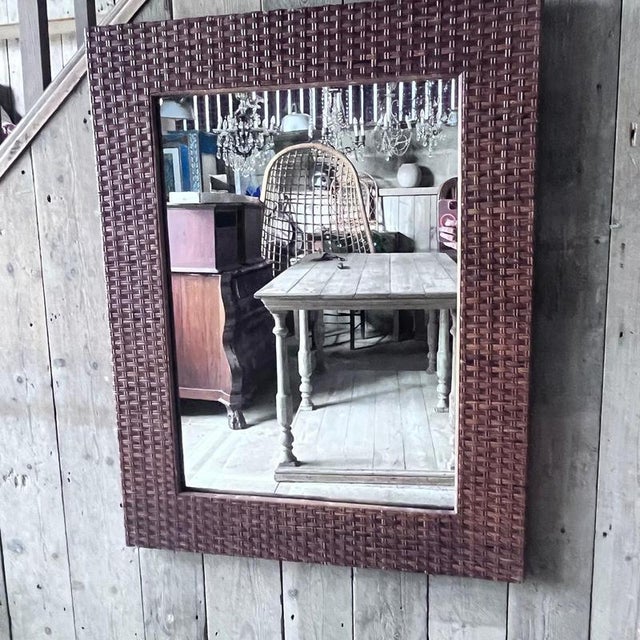 Vintage Wicker Framed Wall Mirror For Sale - Image 11 of 14