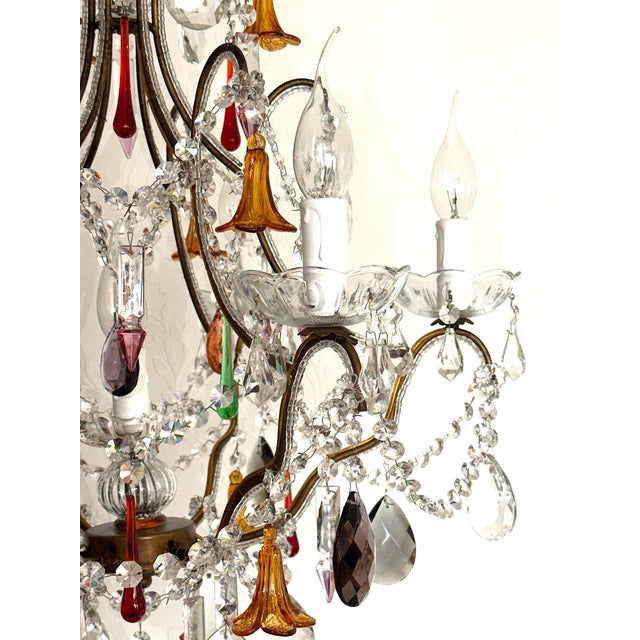 Gold-Plated Metal and Murano Glass Chandelier, 1940s For Sale - Image 14 of 18