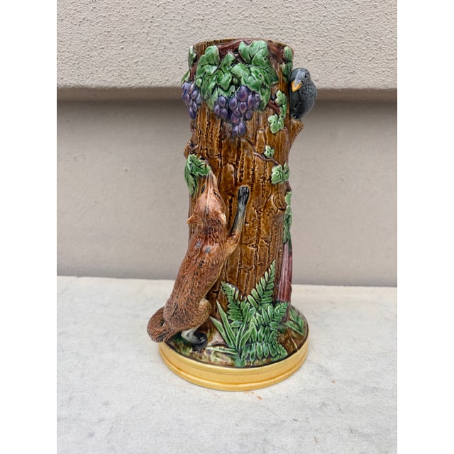 Late 19th Century 19th Century Rare Victorian Majolica Fox & Crow Trunk Vase Minton For Sale - Image 5 of 8