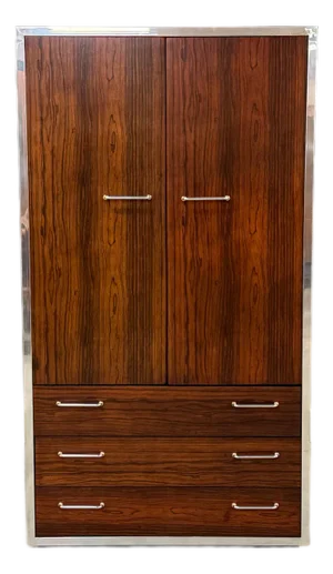 Mid 20th Century Rosewood & Chrome Armoire Dresser