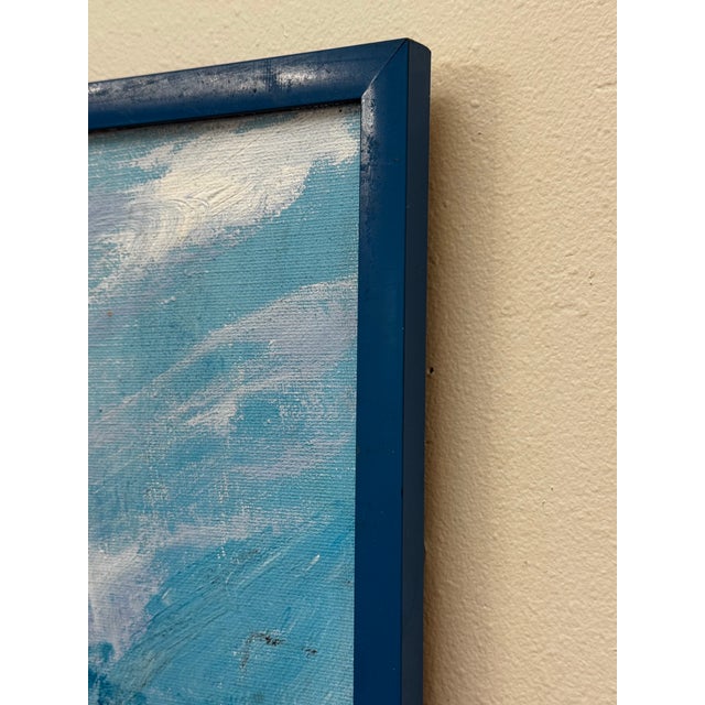 Wood Vintage Scandinavian Modern Folk Art Winter Landscape Expressionist Original Framed Oil Painting For Sale - Image 7 of 12