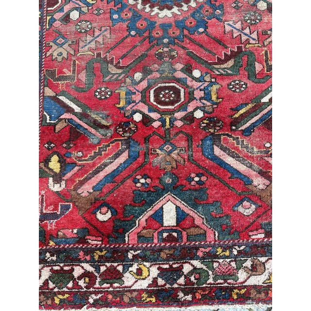 Rustic Mid-Century Distressed Mazlaghan Rug, 1940s For Sale - Image 3 of 18