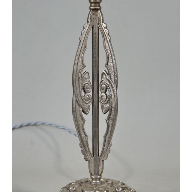 1920s French Art Deco Muller Freres Frosted Glass & Nickeled Bronze Table Lamp For Sale - Image 6 of 12