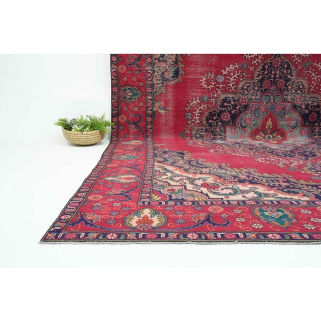 Persian 1970s Vintage Persian Handmade Wool 9x12 Red Area Rug For Sale - Image 3 of 11