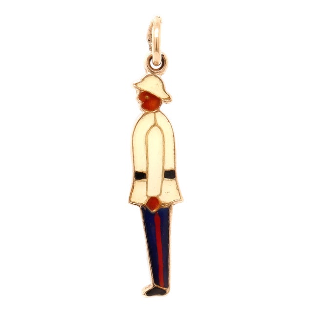 Vintage English 9Ct Gold & Enamel Nassau Bahamas Policeman Charm for a Bracelet For Sale