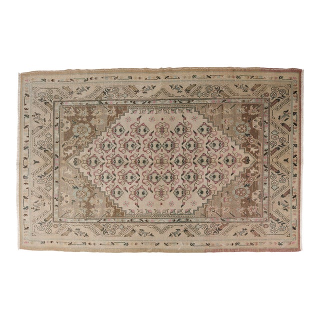1950s Turkish Flloral Anatolian Beige Rug For Sale