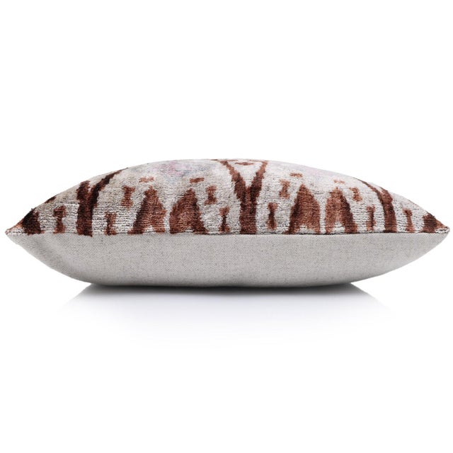 The Rust & Icy Lilac Vertical Ikat Silk Velvet Pillow - 20" X 20" For Sale In San Francisco - Image 6 of 8