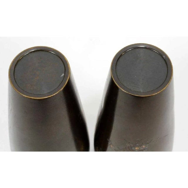 Japonisme Japanese Bronze Vase with Metal Inlays by Mitsufune - Pair For Sale - Image 3 of 13