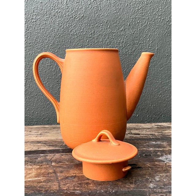 Vintage Original Orange Studio Pottery Coffee Pot For Sale - Image 4 of 12