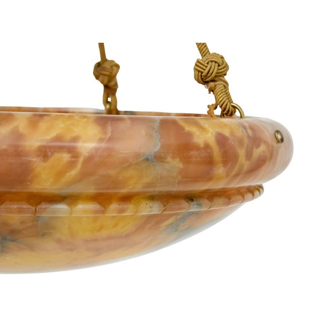 Textile Art Deco Scandinavian Large Alabaster Pendant Light, 1930s For Sale - Image 7 of 8
