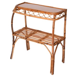 Mid-Ccentury Bamboo and Rattan Cocktail Console Table attributed to Franco Albini, 1960s For Sale