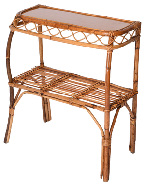 Mid-Ccentury Bamboo and Rattan Cocktail Console Table attributed to Franco Albini, 1960s