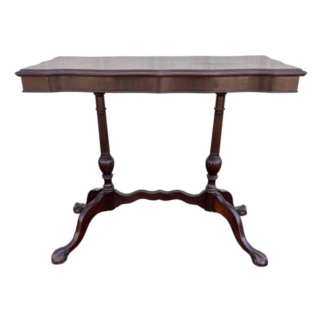 Traditional Victorian Mahogany Console Side Table- Clawfoot, Scalloped Edge For Sale
