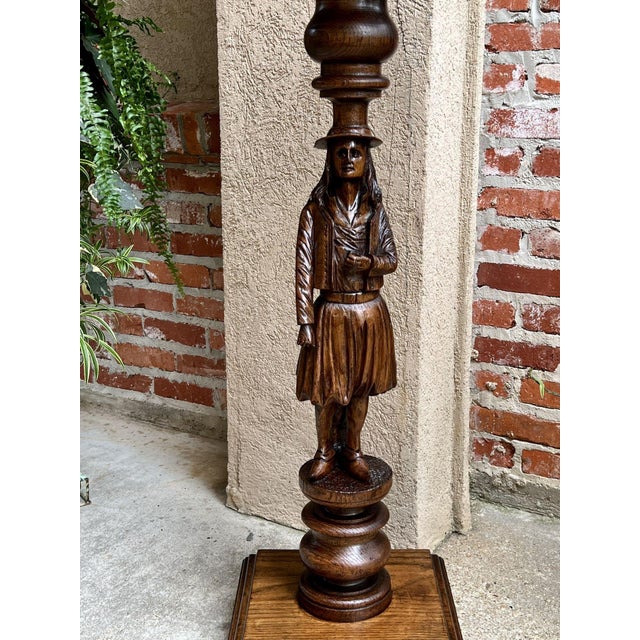 Antique French Pedestal Plant Stand Display Breton Brittany Carved Oak Baluster. Direct from France, a tall and highly...