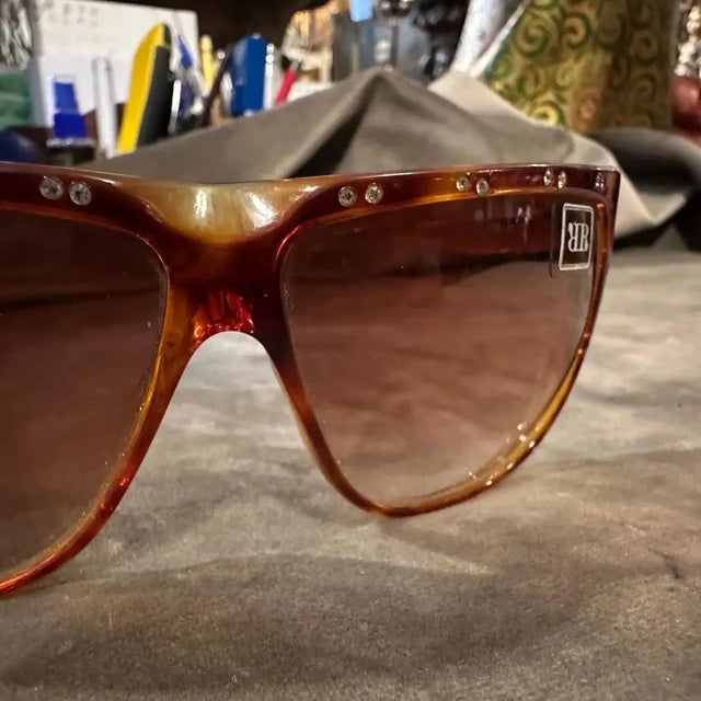 1990s High Quality Brown Acetate Jewel Sunglasses by Raffaella Curiel For Sale - Image 11 of 11