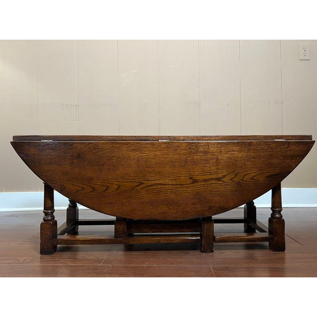 Antique English Oak Coffee Table Drop Leaf Jacobean Wake Table Gateleg C1930 For Sale In Dallas - Image 6 of 18