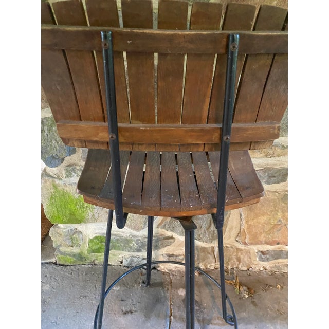 Wood Mid Century Modern Arthur Umanoff Counter Bar Stool Slat Back Bent Wood Swivel Industrial Chair 1963 For Sale - Image 7 of 12