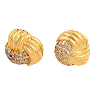 Vintage Diamond 18k Yellow Gold Stud Earrings, A Pair For Sale