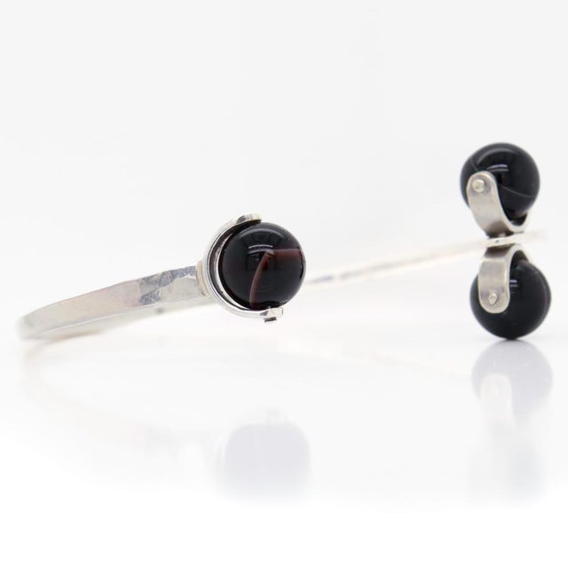 Modernist Sterling Silver & Banded Agate Bead Cuff Bracelet For Sale - Image 10 of 12