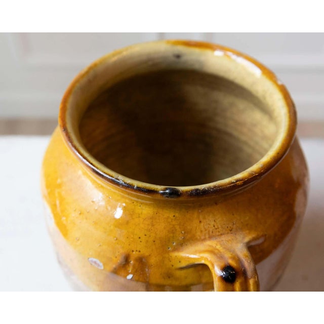 French 19th Century French Glazed Terracotta Jug with Ochre Yellow Glaze For Sale - Image 3 of 12