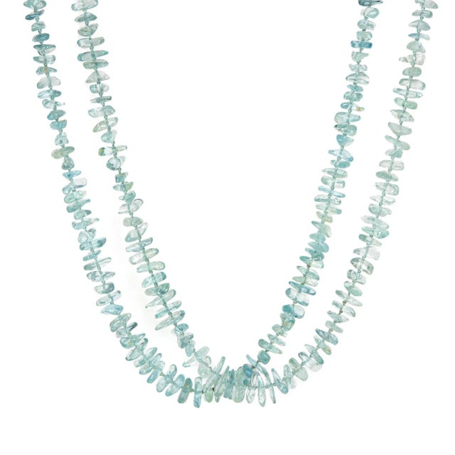 Gumps Gump''s Aquamarine Necklace Estate Double Strand 14k Gold Freeform For Sale - Image 4 of 4